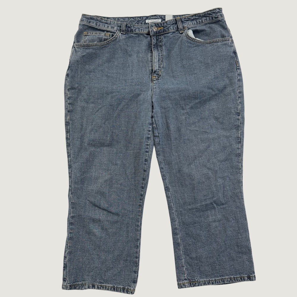 Villager Sport Liz Claiborne Blue Stretch Denim Capri Jeans Womens 16 Cropped